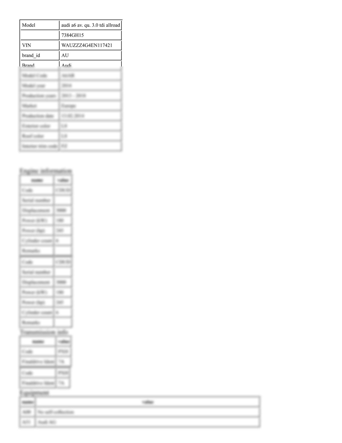 Build Sheet VIN WAUZZZ4G4EN117421