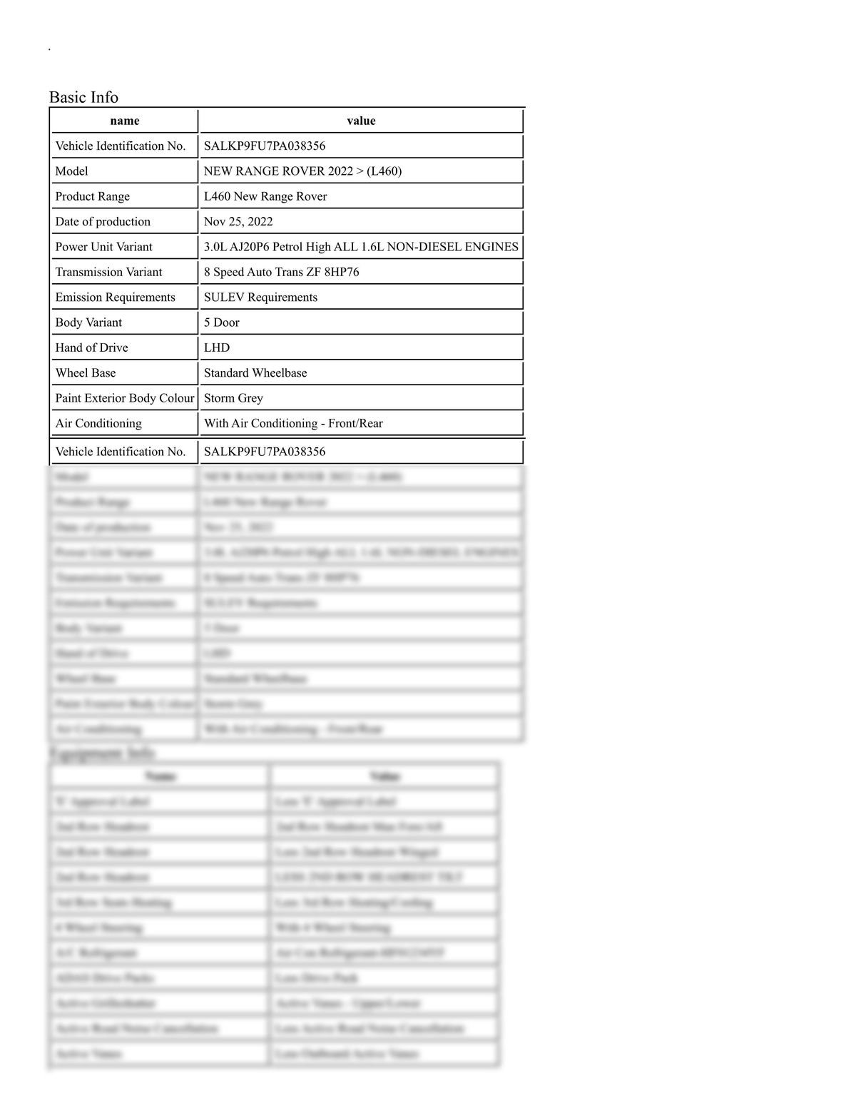 Build Sheet VIN SALKP9FU7PA038356