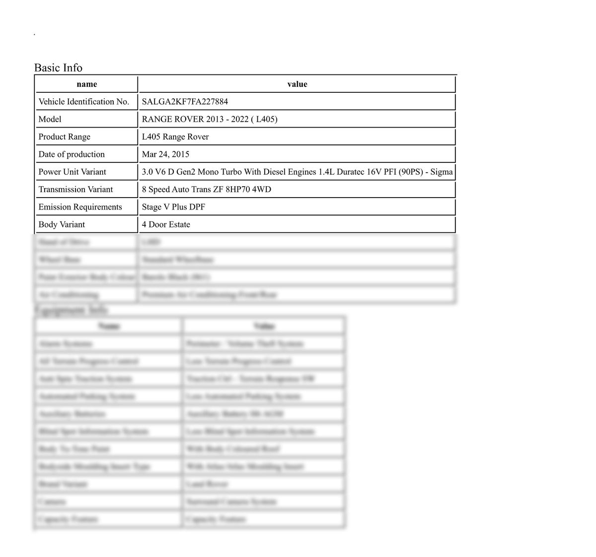 Build Sheet VIN SALGA2KF7FA227884