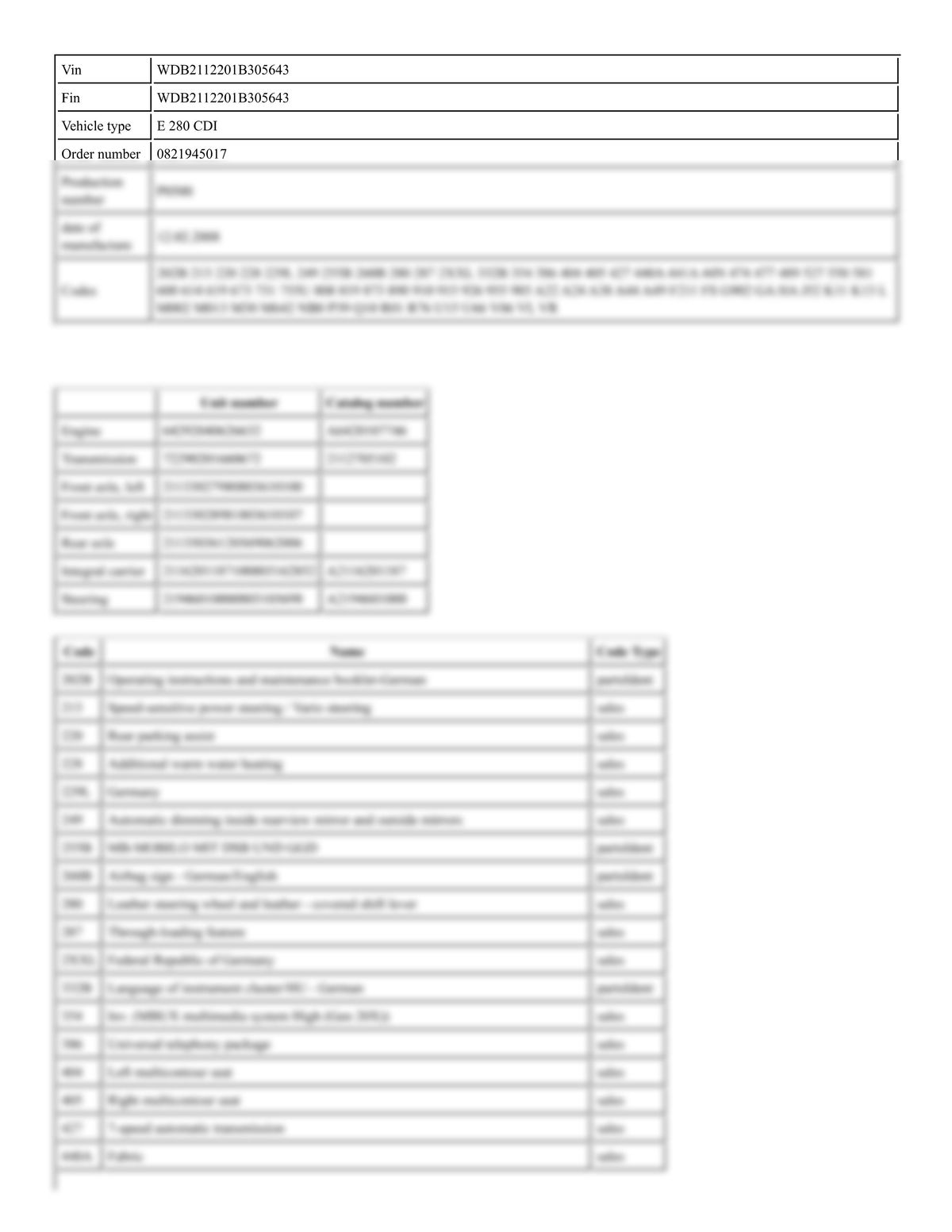 Service History Report VIN WDB2112201B305643