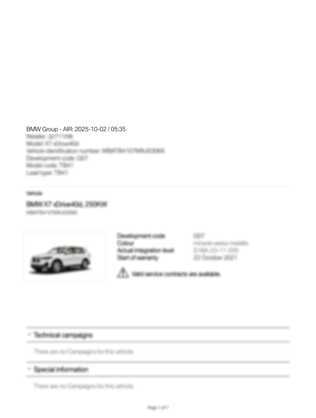 Service History Report VIN WBATB4107M9J03069