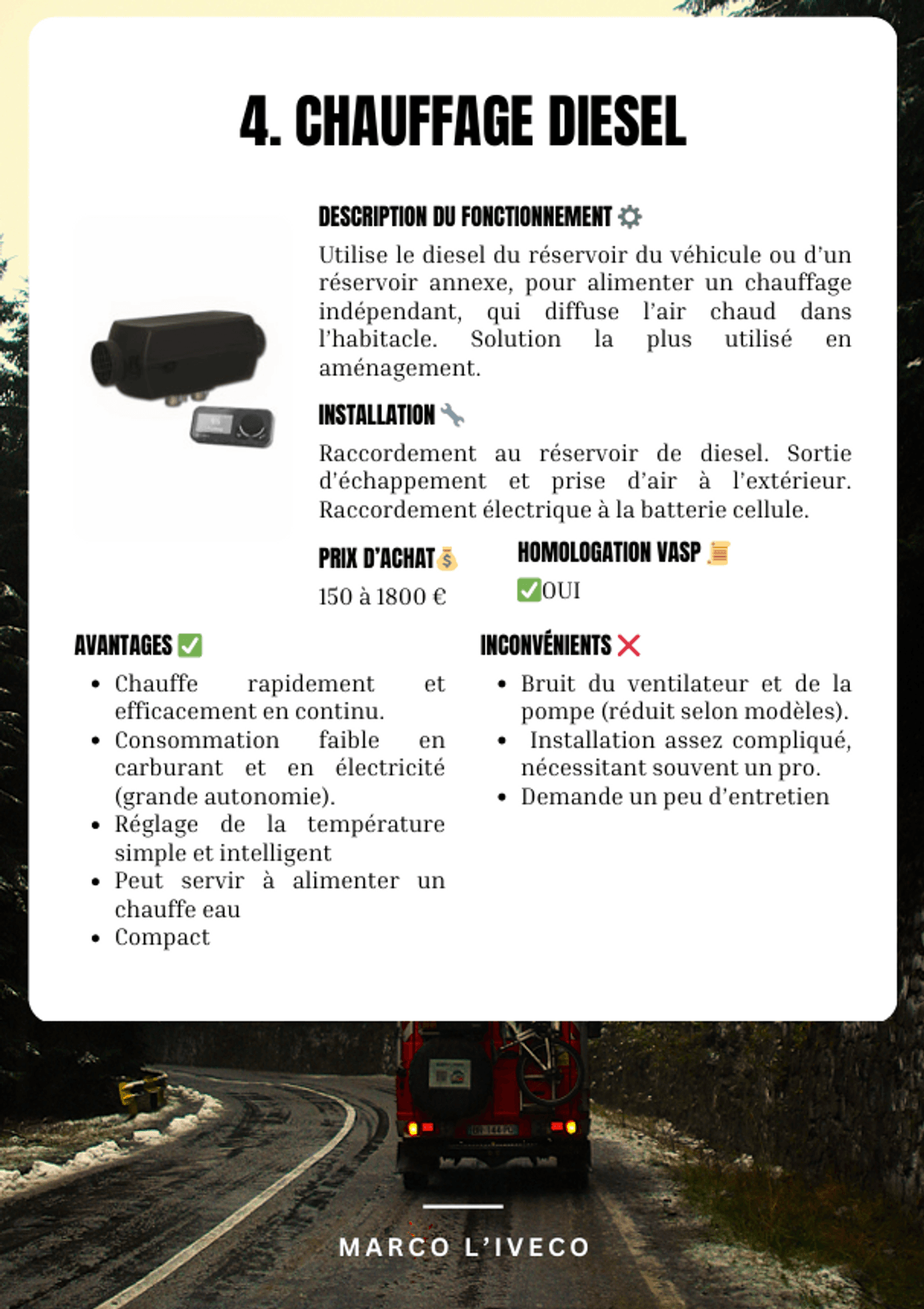 Guide chauffage en van  (Prix libre)