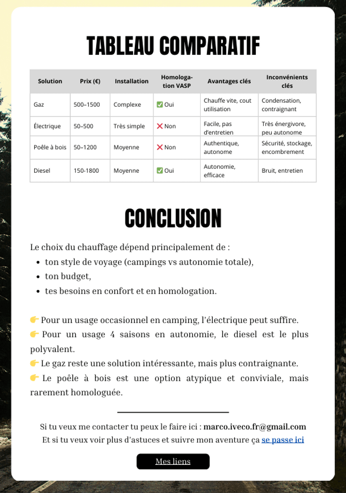Guide chauffage en van  (Prix libre)