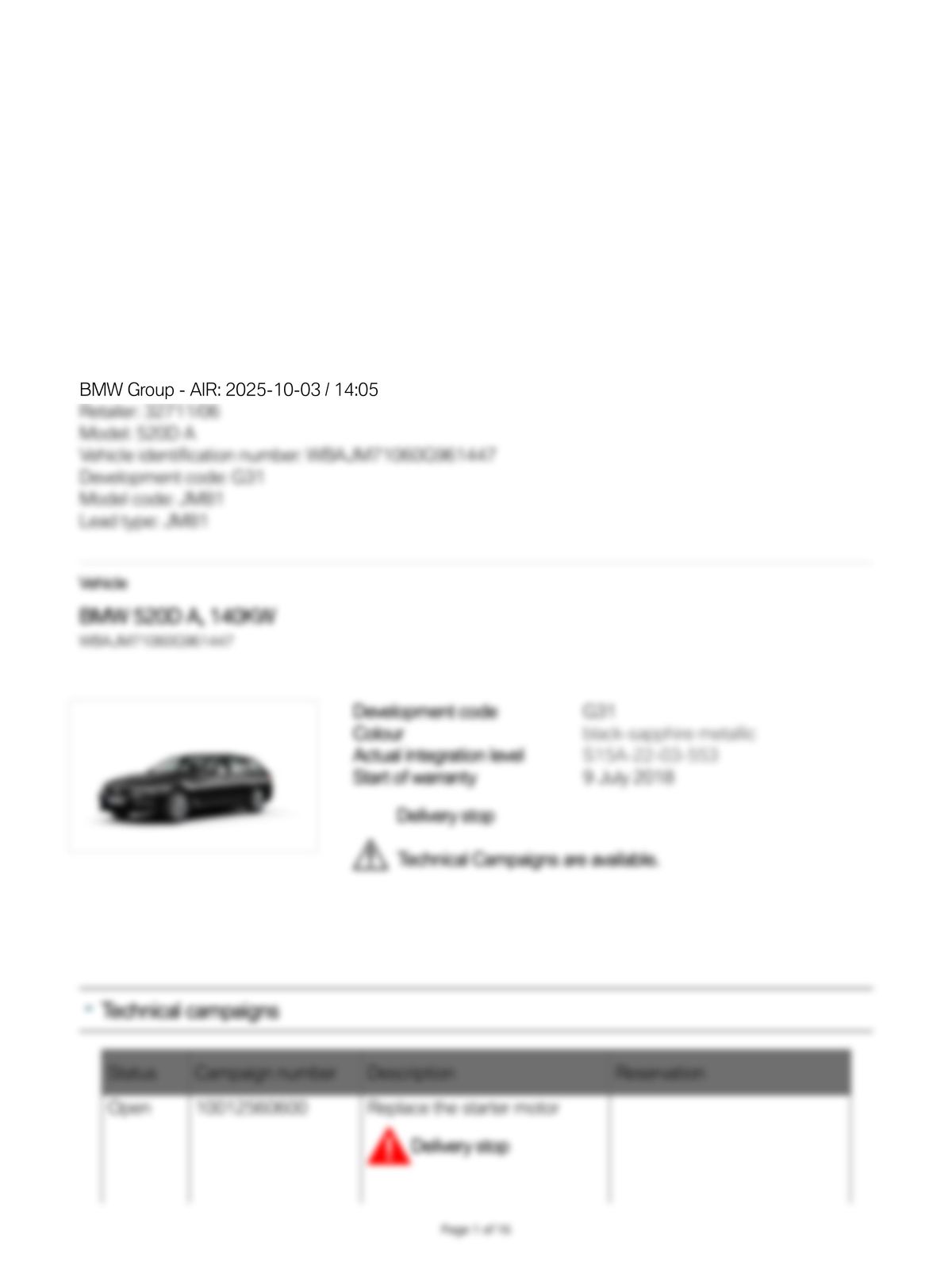 Service History Report VIN WBAJM71060G961447