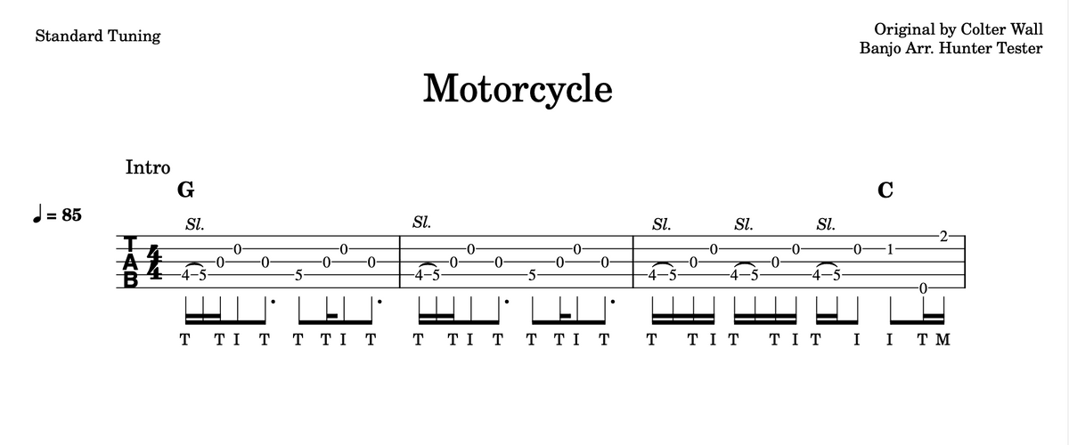 Motorcycle - Colter Wall - Banjo Tab Audio Pkg