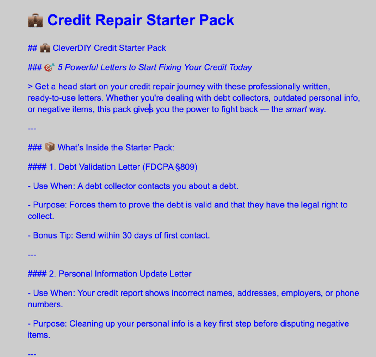 💼 CreditDIY Starter Pack &mdash; 5 Letters That Can Change Your Credit Fast ✨