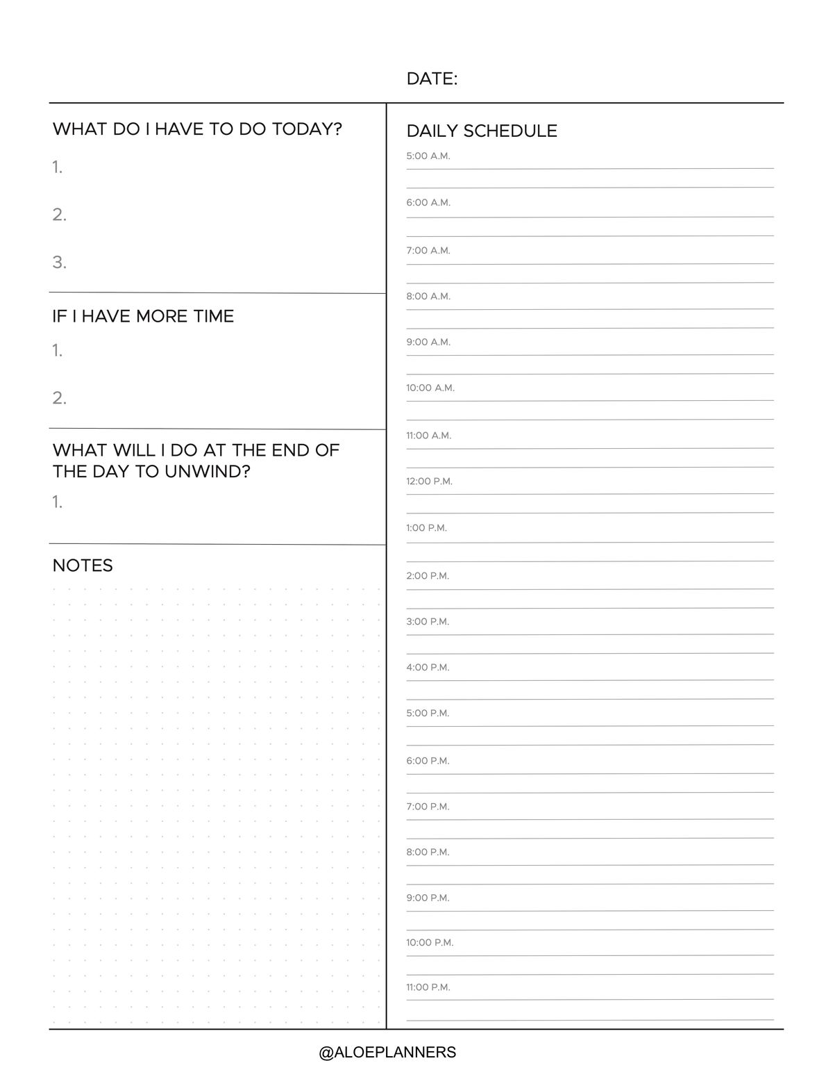 Free Printable Daily Planner (US Letter)
