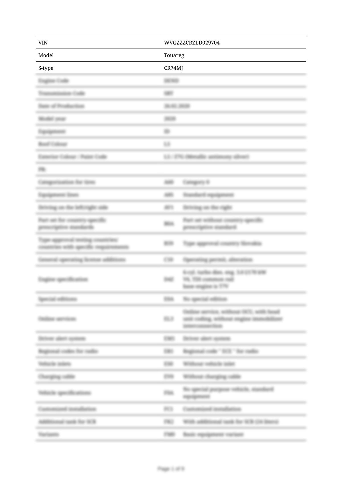 Build Sheet VIN WVGZZZCRZLD029704