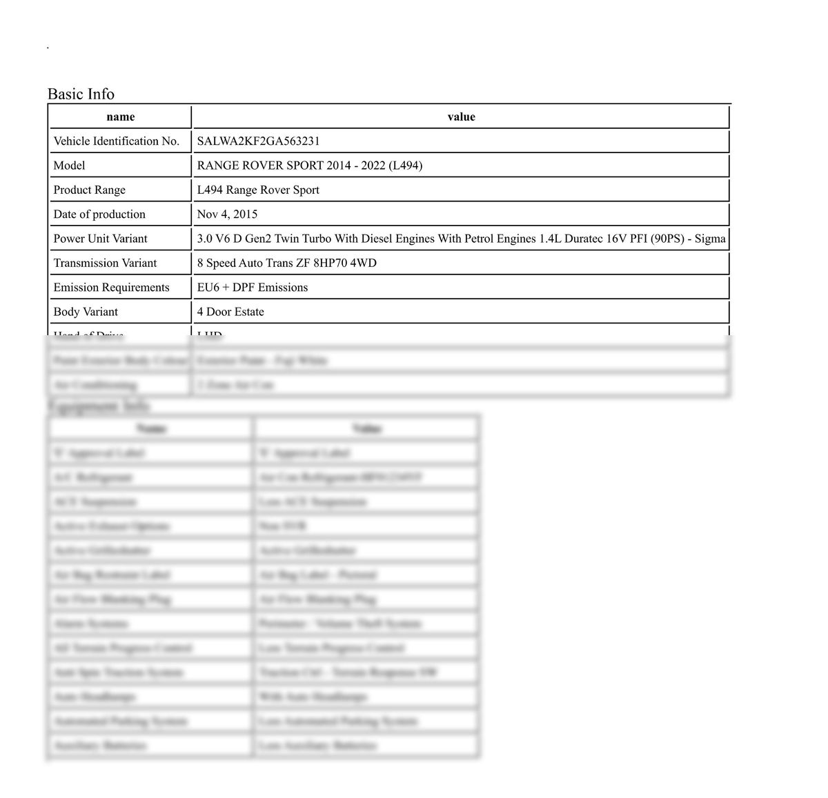 Build Sheet VIN SALWA2KF2GA563231