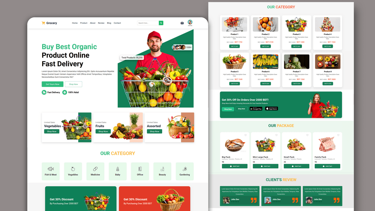 Fresh Grocery Website Design | Full Responsive Website | DM 007
