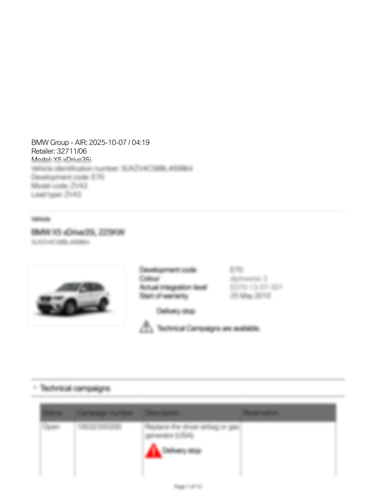 Service History Report VIN 5UXZV4C58BL400864