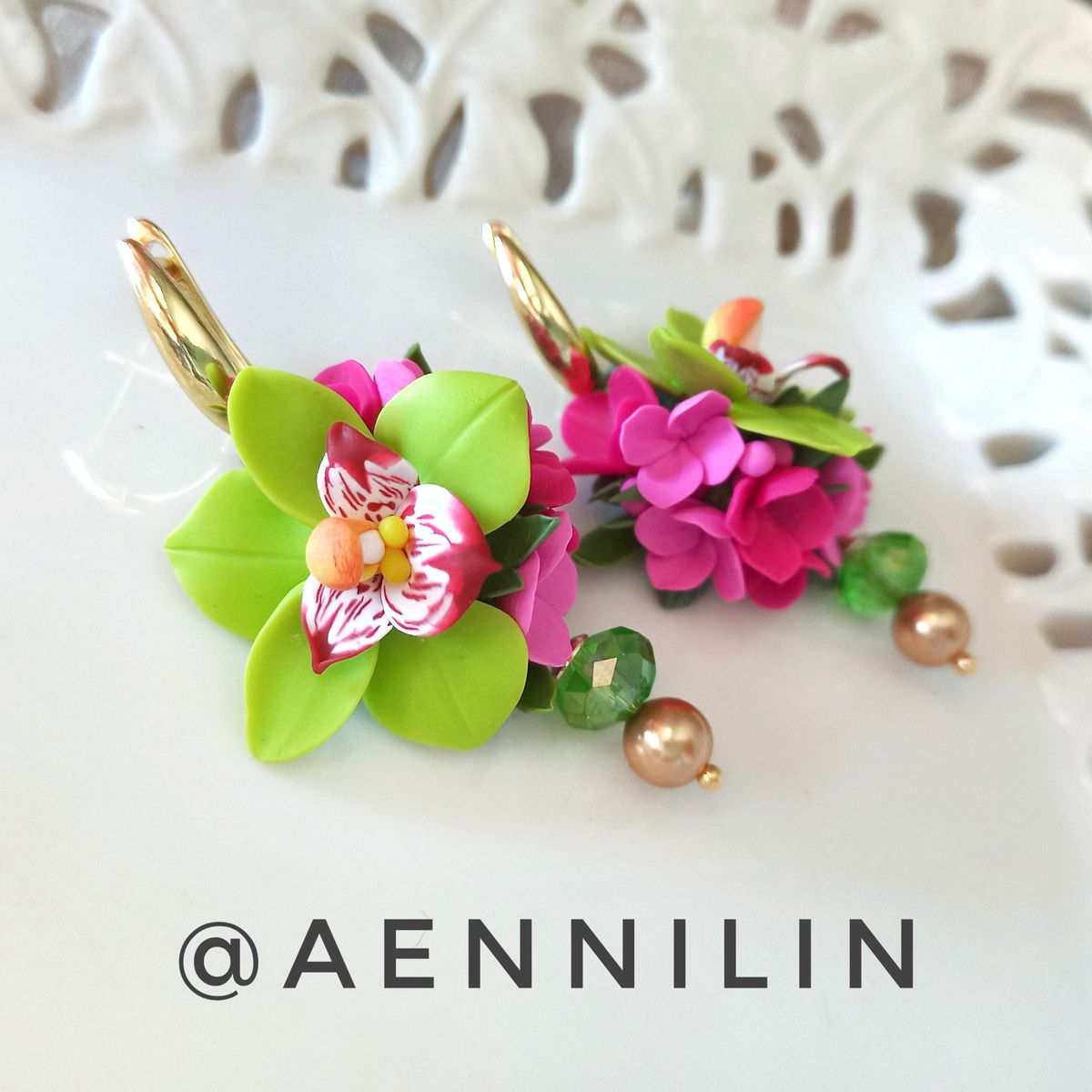 Orchid Earrings Flower Polymer Clay Earrings Handmade