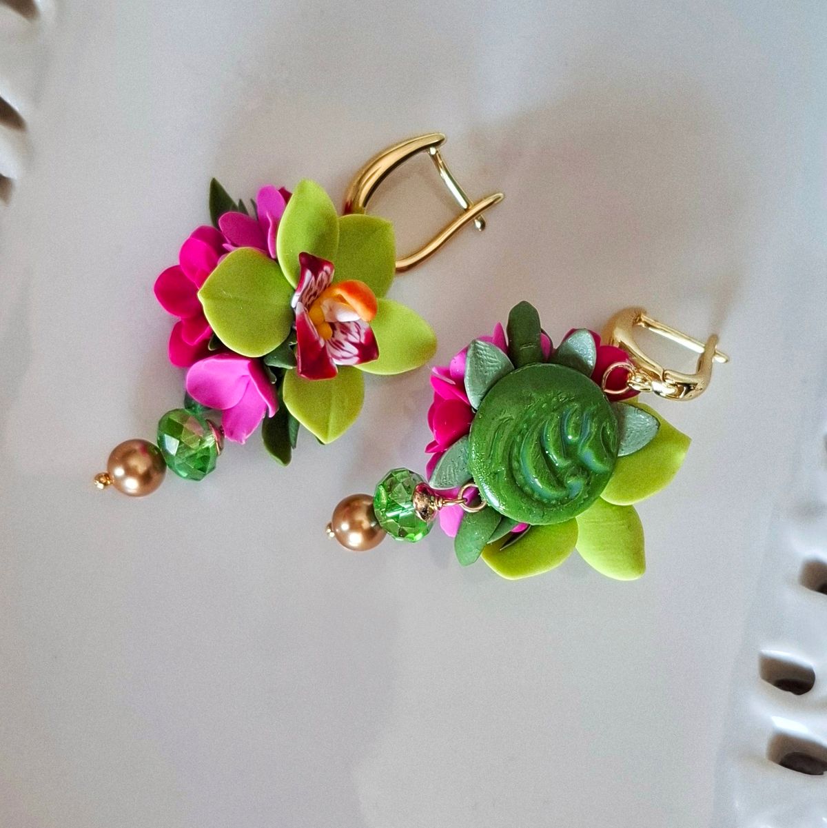 Orchid Earrings Flower Polymer Clay Earrings Handmade