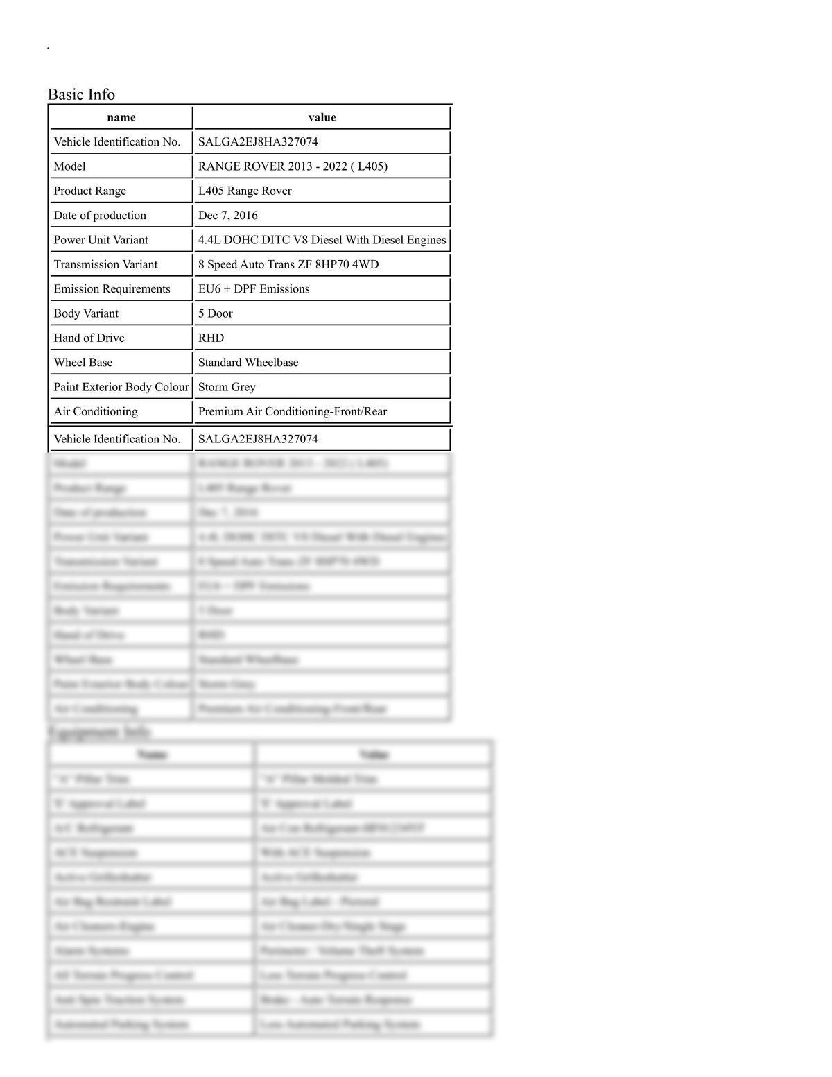 Build Sheet VIN SALGA2EJ8HA327074
