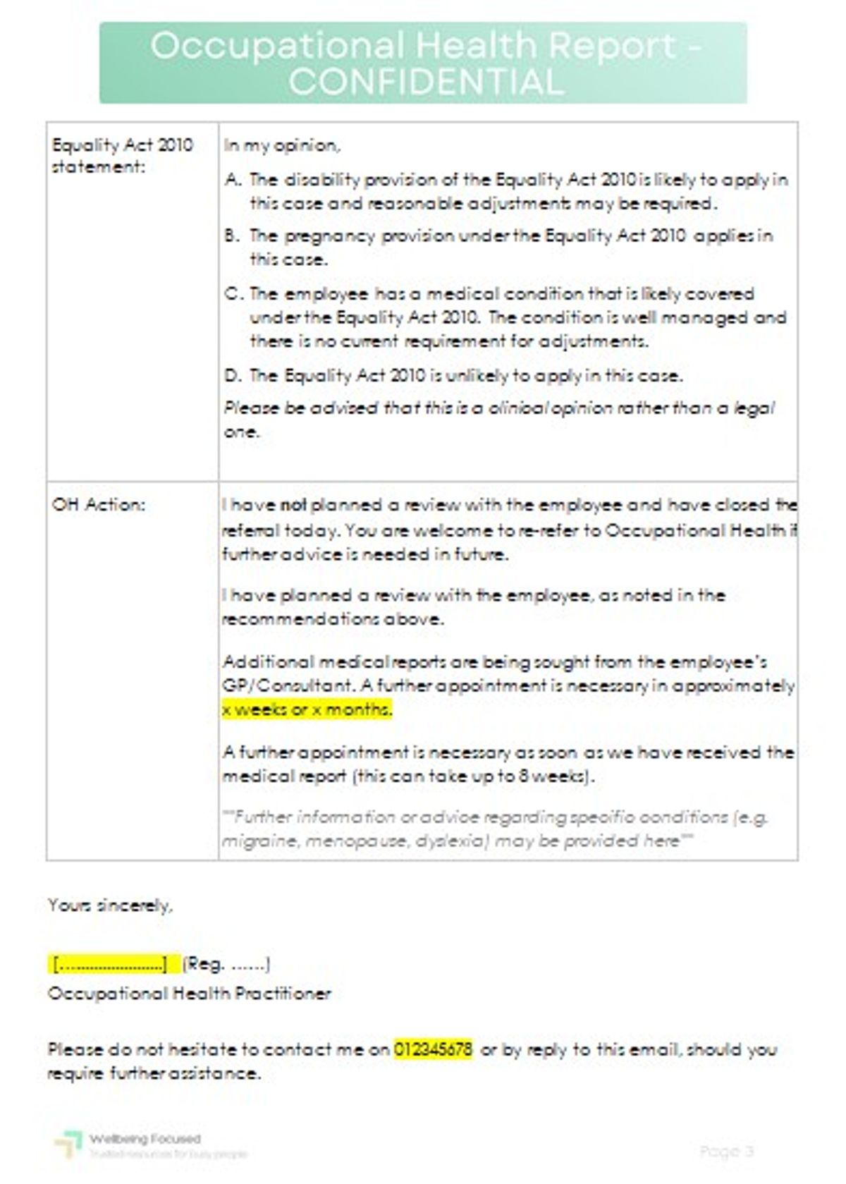 Occupational Health Digital Templates for Clinicians: Fitness for Work, Case Management, Management Referral Work