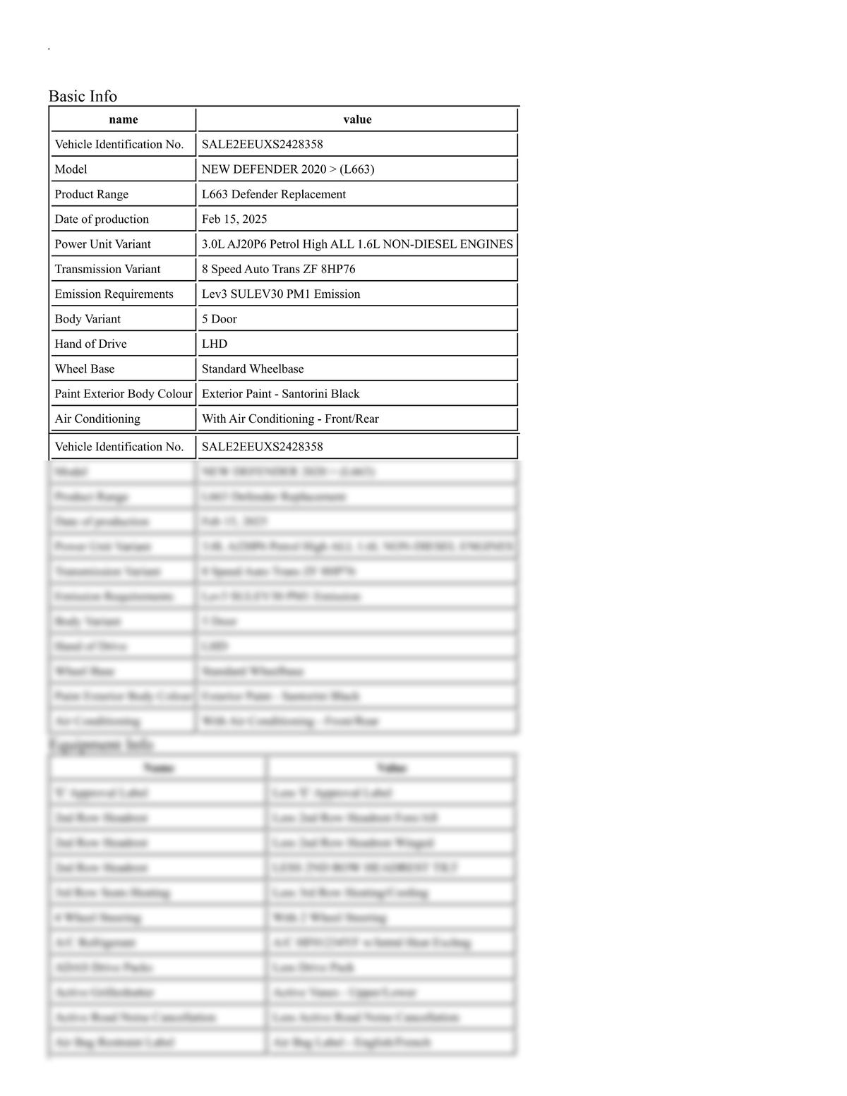 Build Sheet VIN SALE2EEUXS2428358