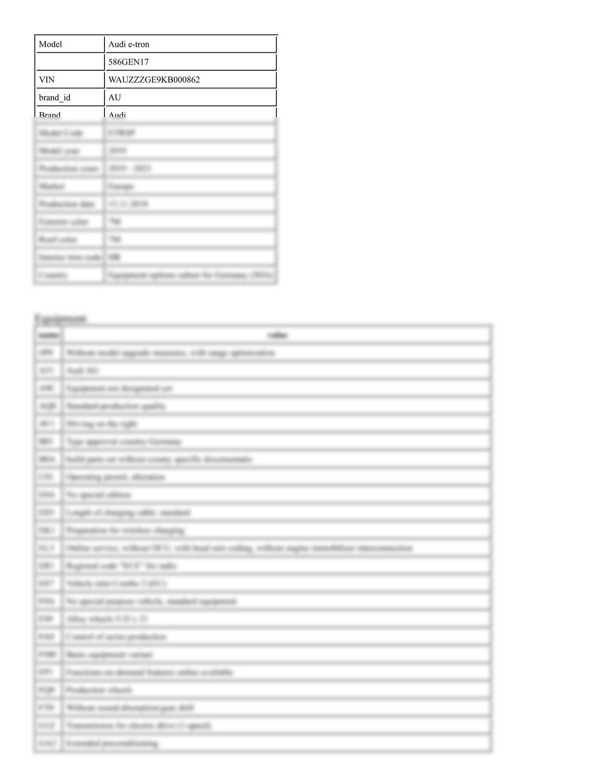 Build Sheet VIN WAUZZZGE9KB000862