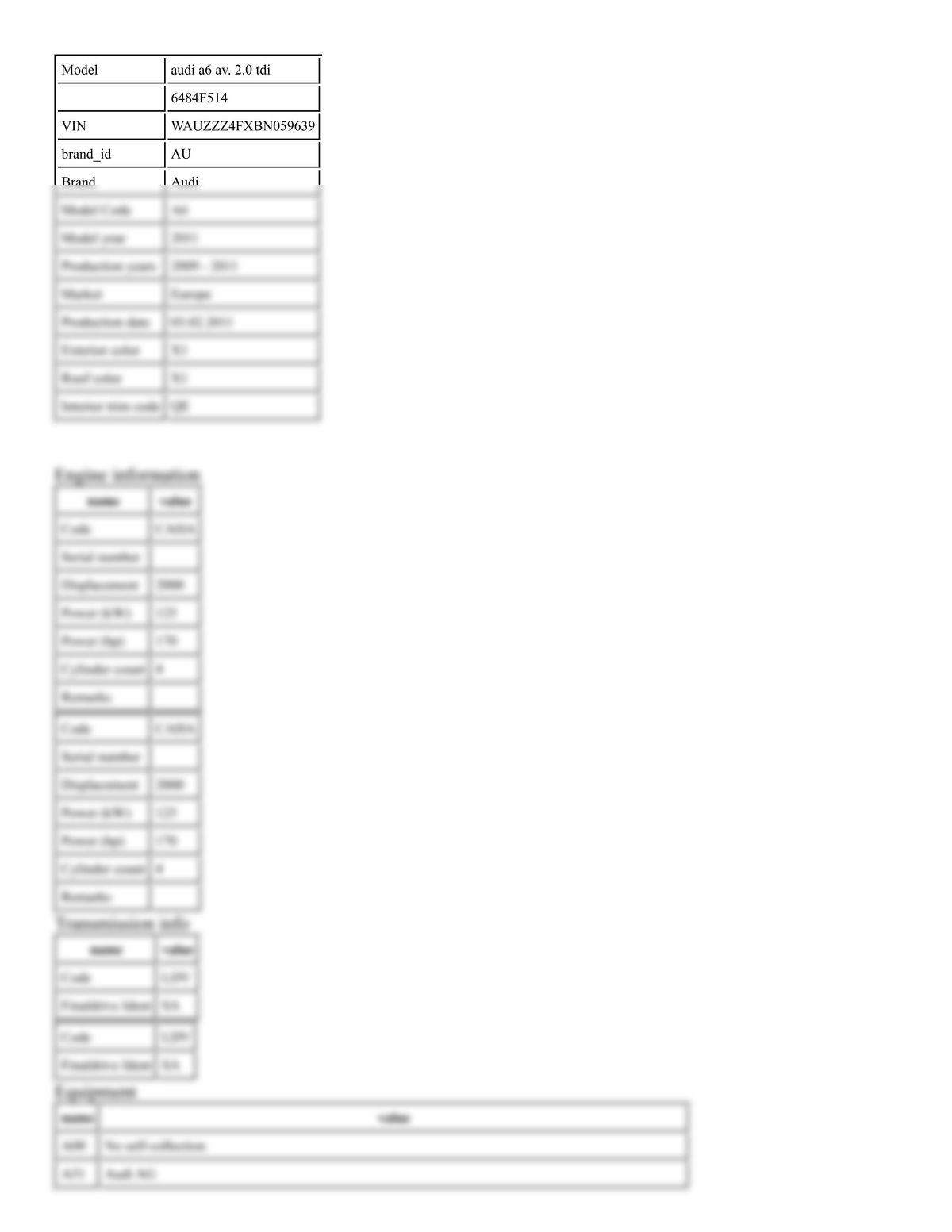Build Sheet VIN WAUZZZ4FXBN059639