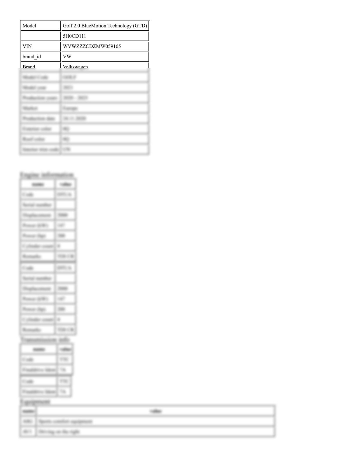 Build Sheet VIN WVWZZZCDZMW059105