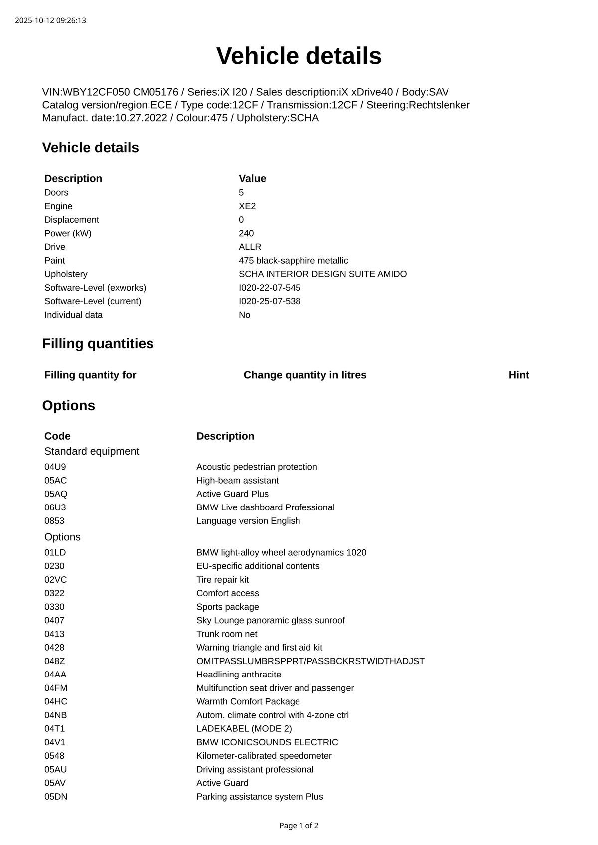 Build Sheet VIN WBY12CF050CM05176