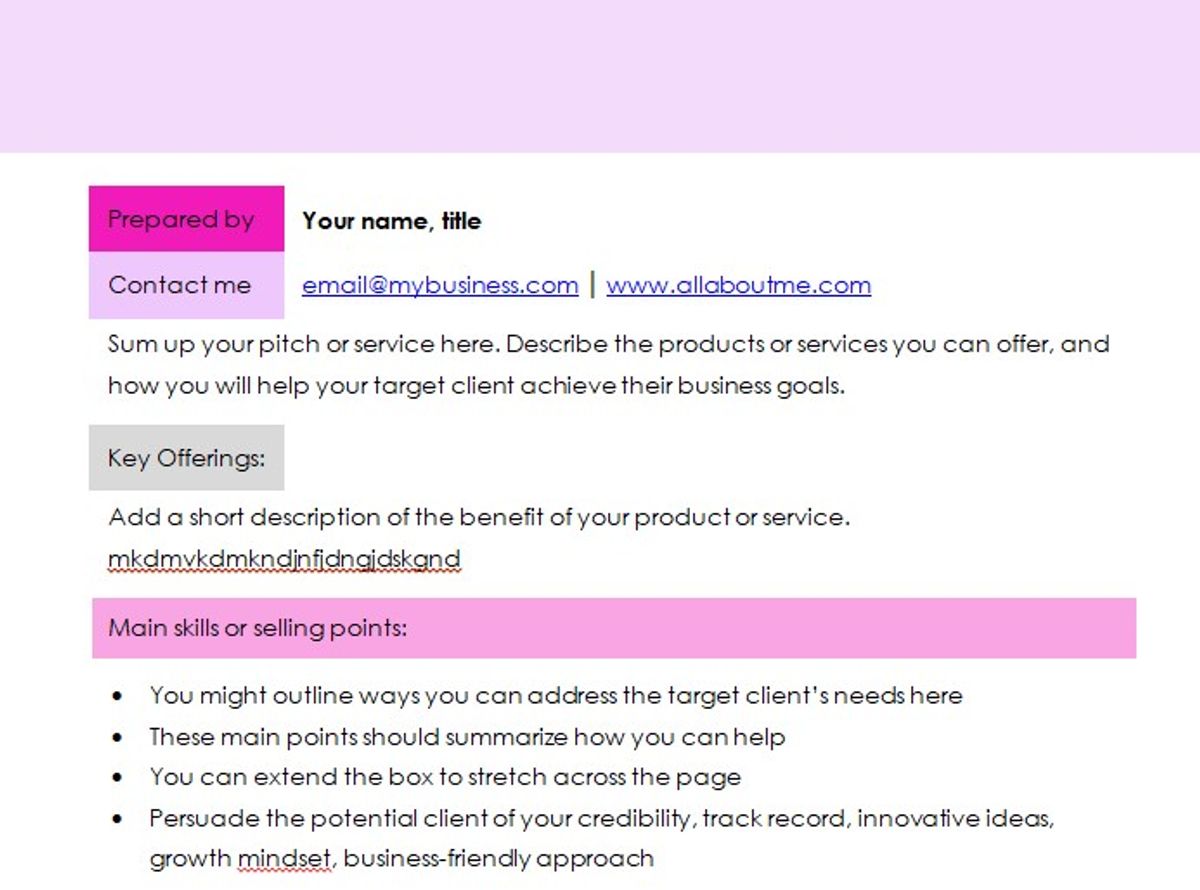 FREE Pitch Yourself One-Pager PURPLES