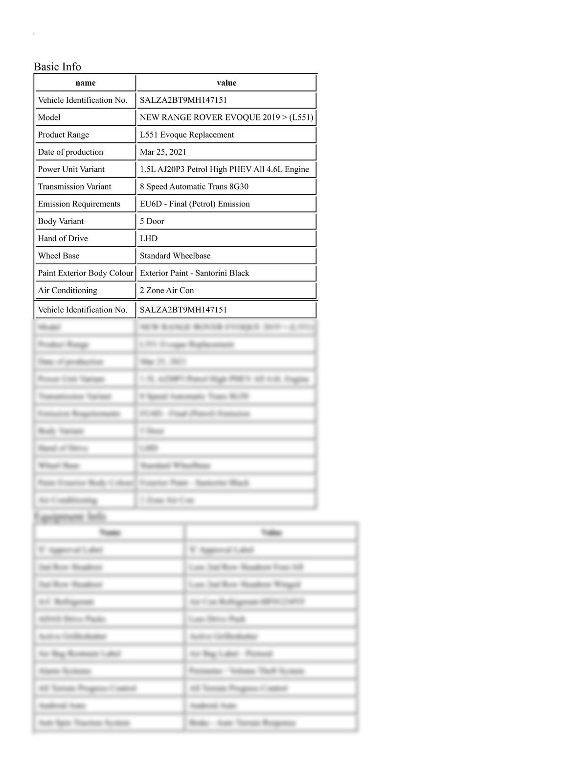 Build Sheet VIN SALZA2BT9MH147151