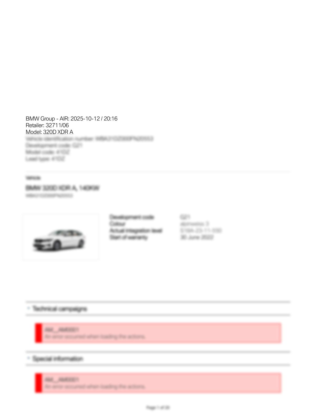 Service History Report VIN WBA31DZ000FN20553