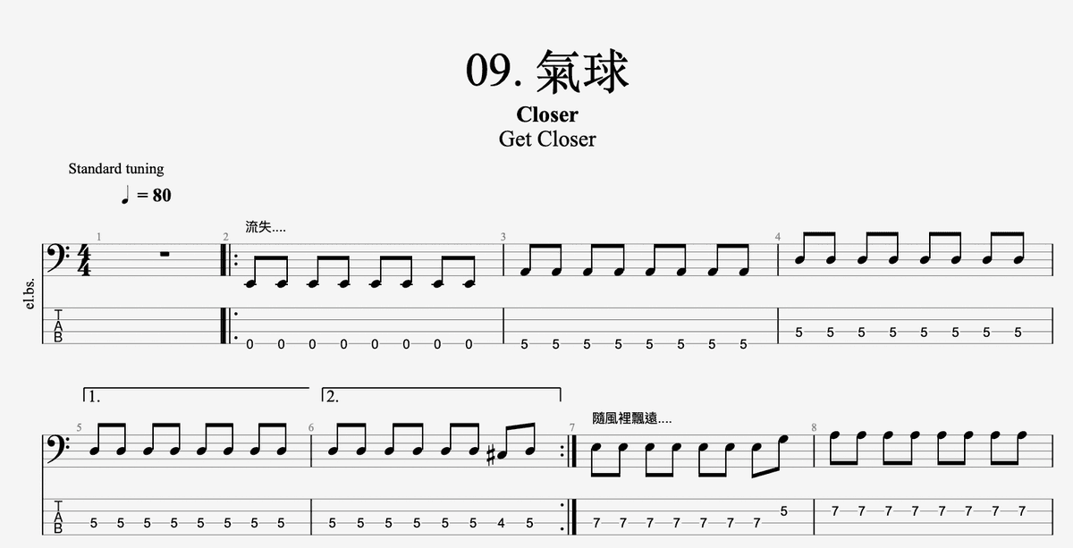 氣球 - Closer  (Bass TAB)  #Free