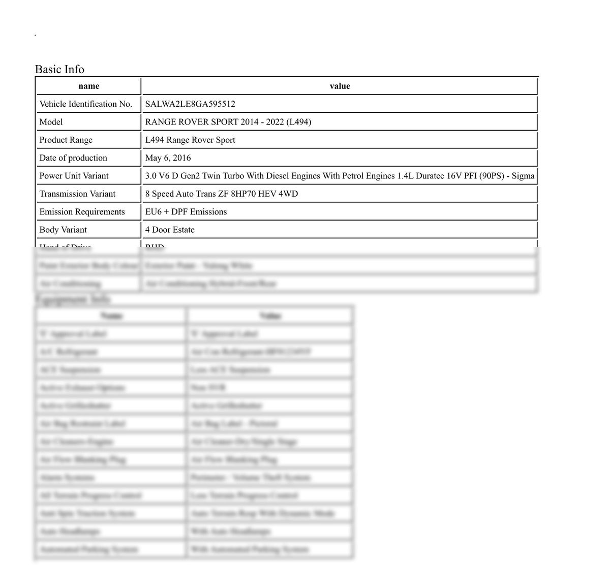 Build Sheet VIN SALWA2LE8GA595512