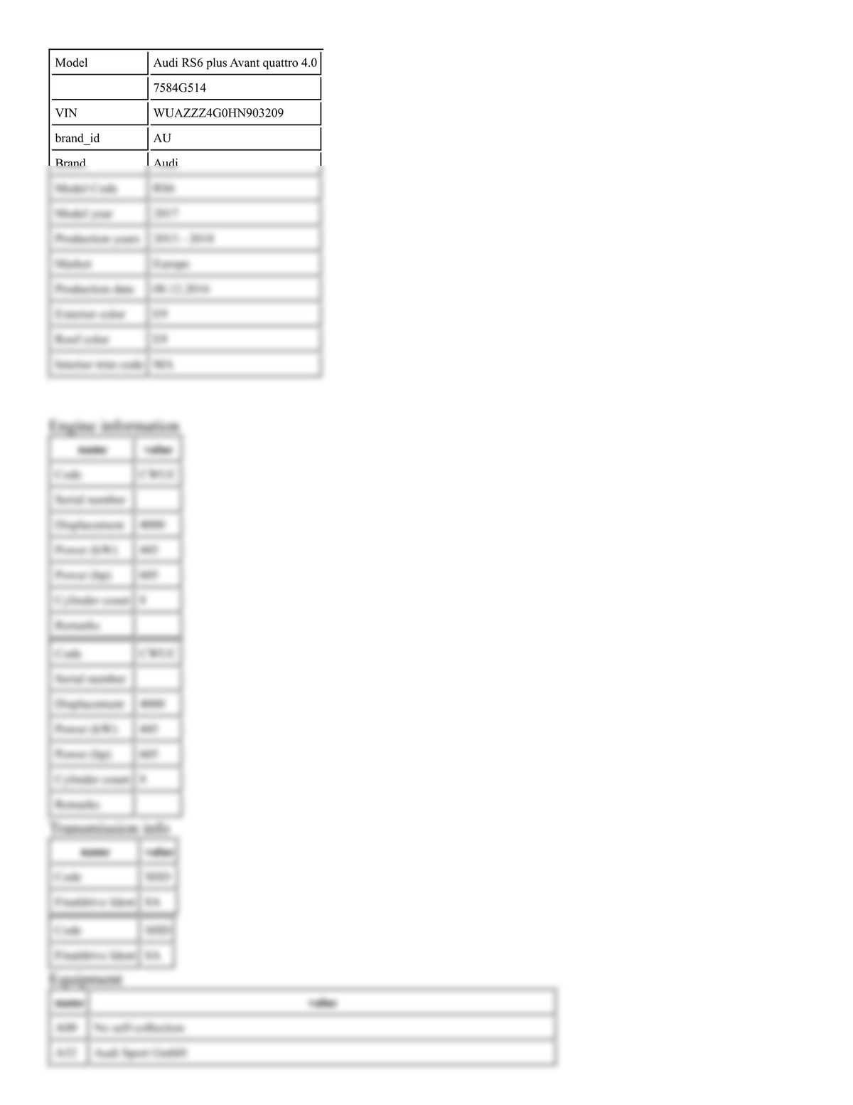 Build Sheet VIN WUAZZZ4G0HN903209
