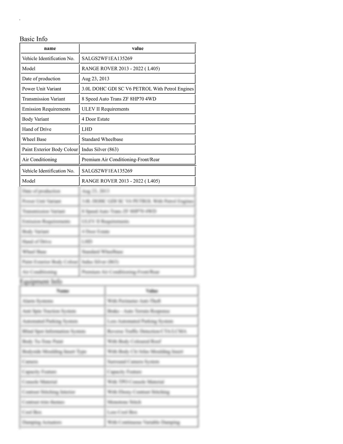 Build Sheet VIN SALGS2WF1EA135269