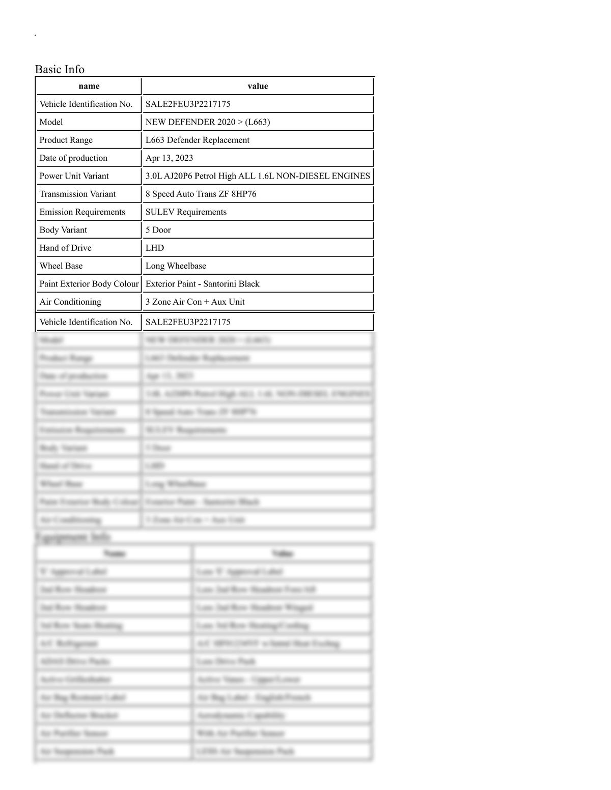 Build Sheet VIN SALE2FEU3P2217175