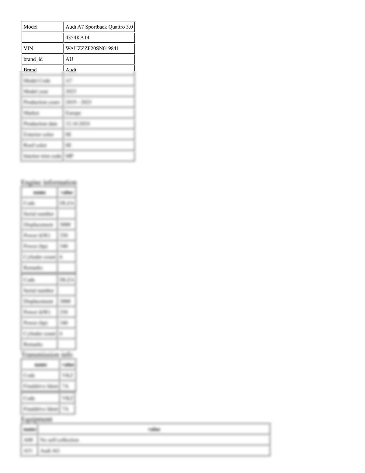Build Sheet VIN WAUZZZF20SN019841