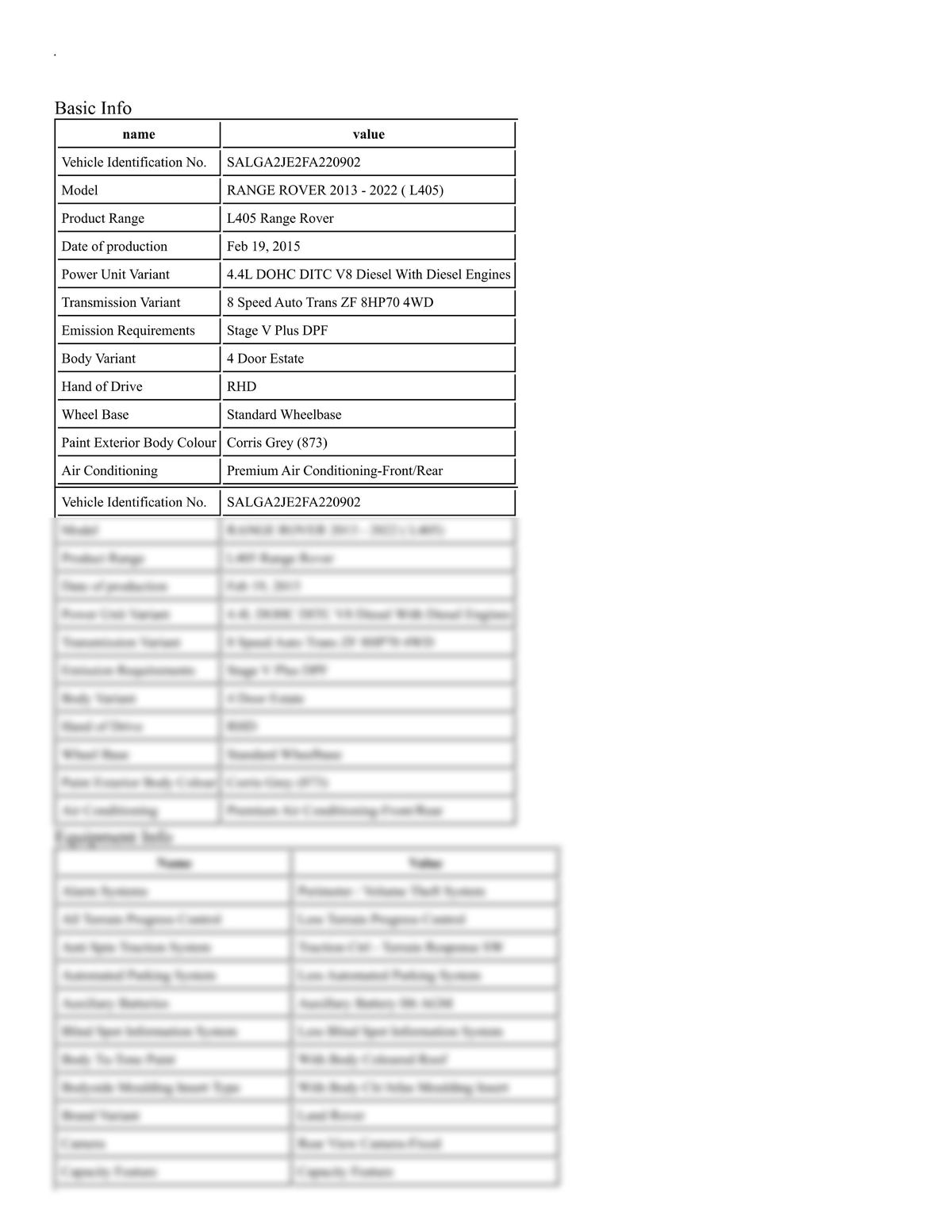 Build Sheet VIN SALGA2JE2FA220902