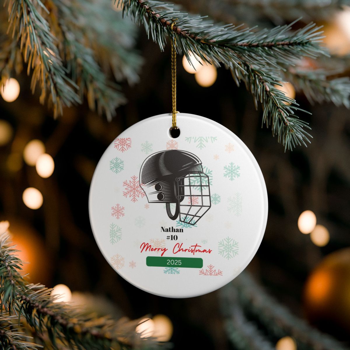 Ice Hockey Helmet Personalized Ceramic Ornament, Christmas Decoration, Hockey Player Gift