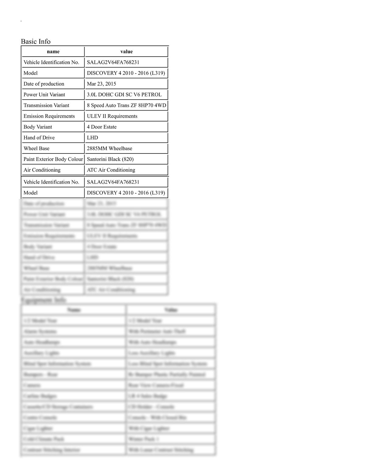 Build Sheet VIN SALAG2V64FA768231