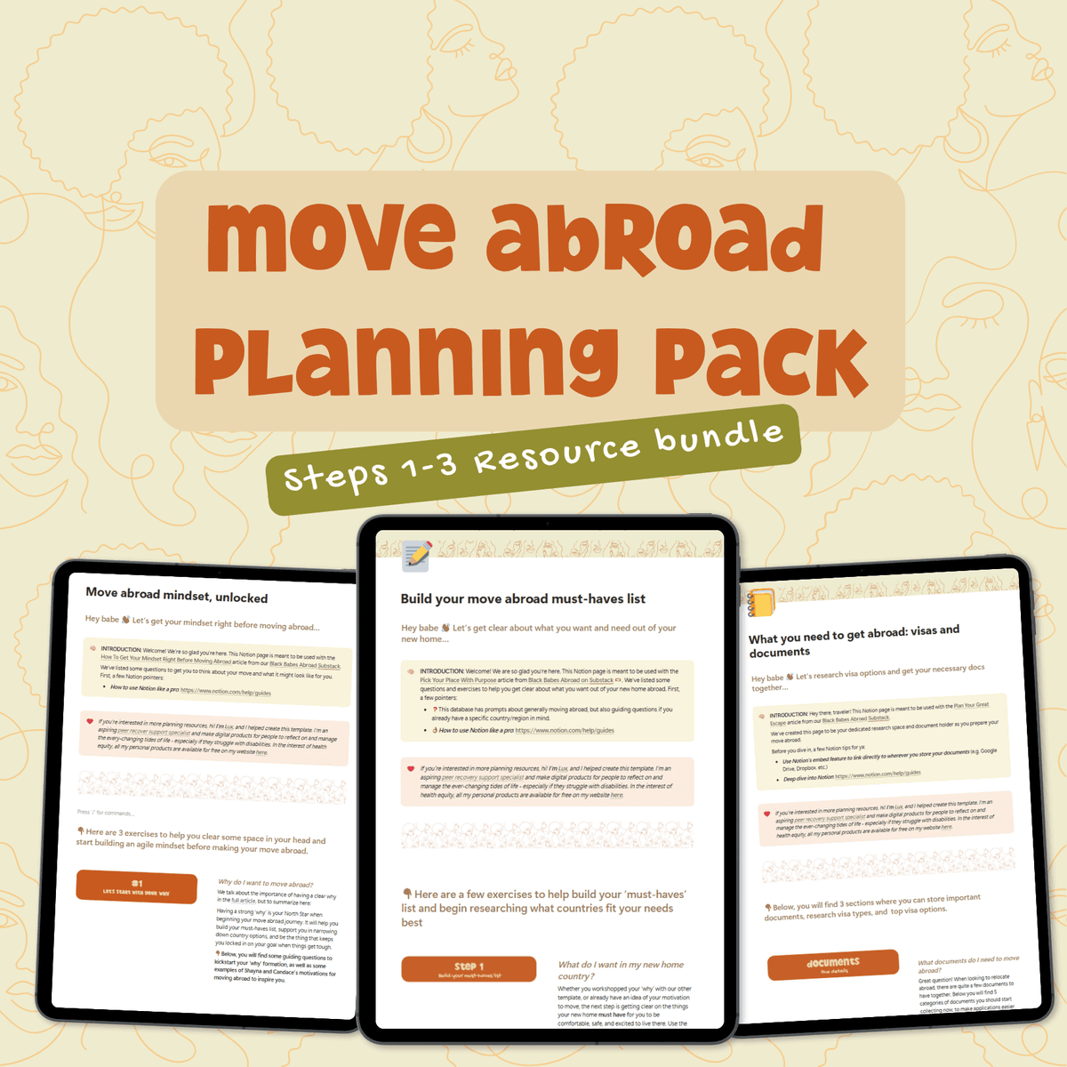 🥰 3-pack Notion templates | Mindset, Must-haves list & Visas