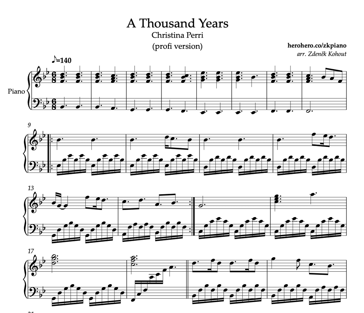 A Thousand Years - Christina Perri - piano noty