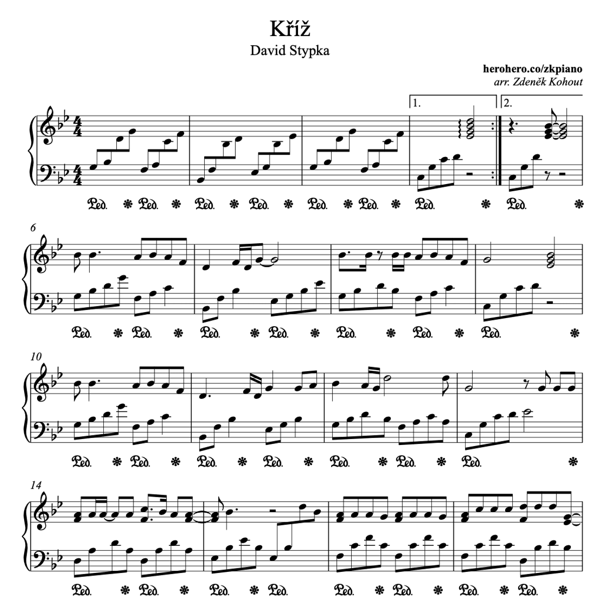 Kříž - David Stypka - piano noty