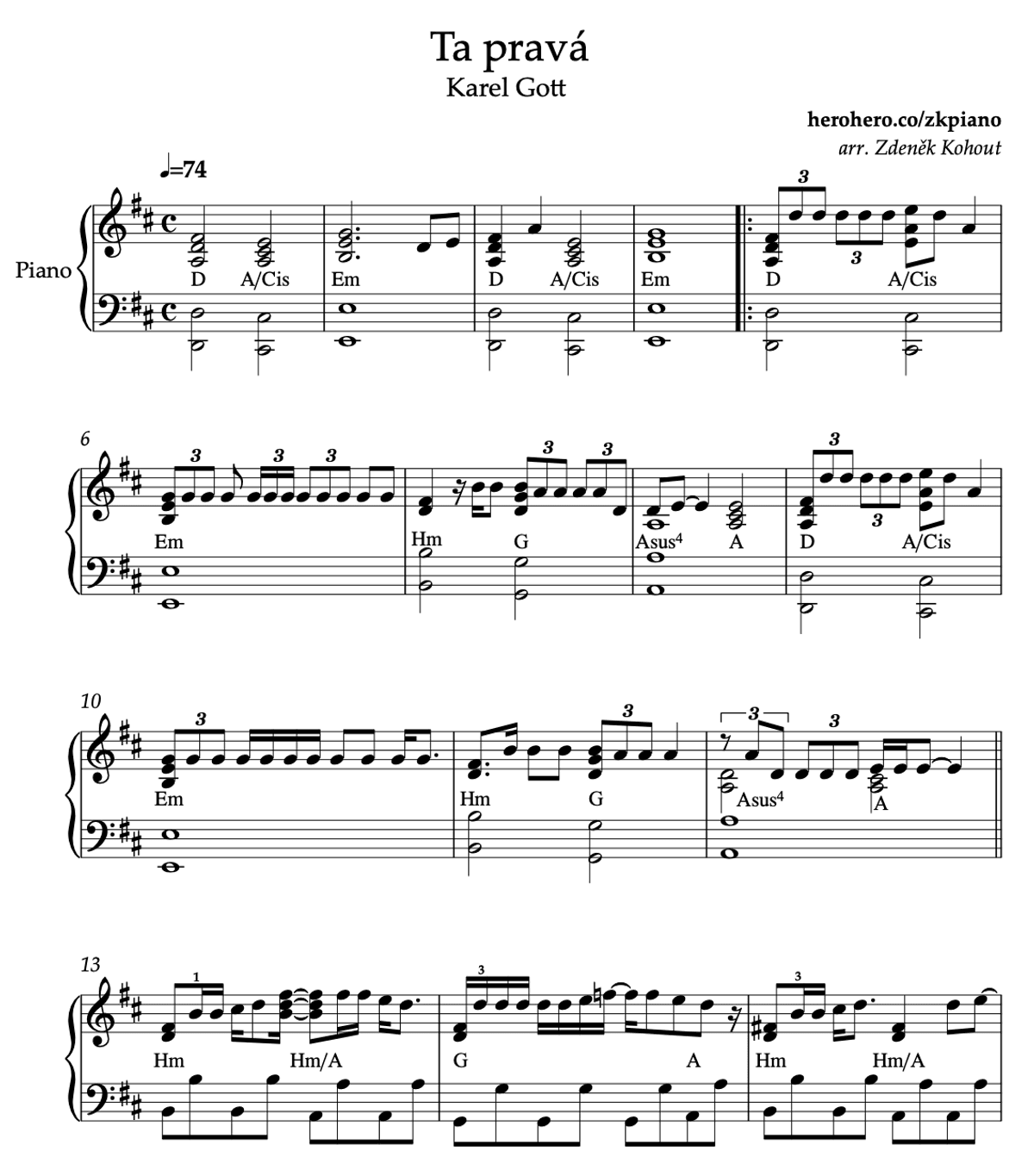 Ta pravá - Karel Gott - piano noty
