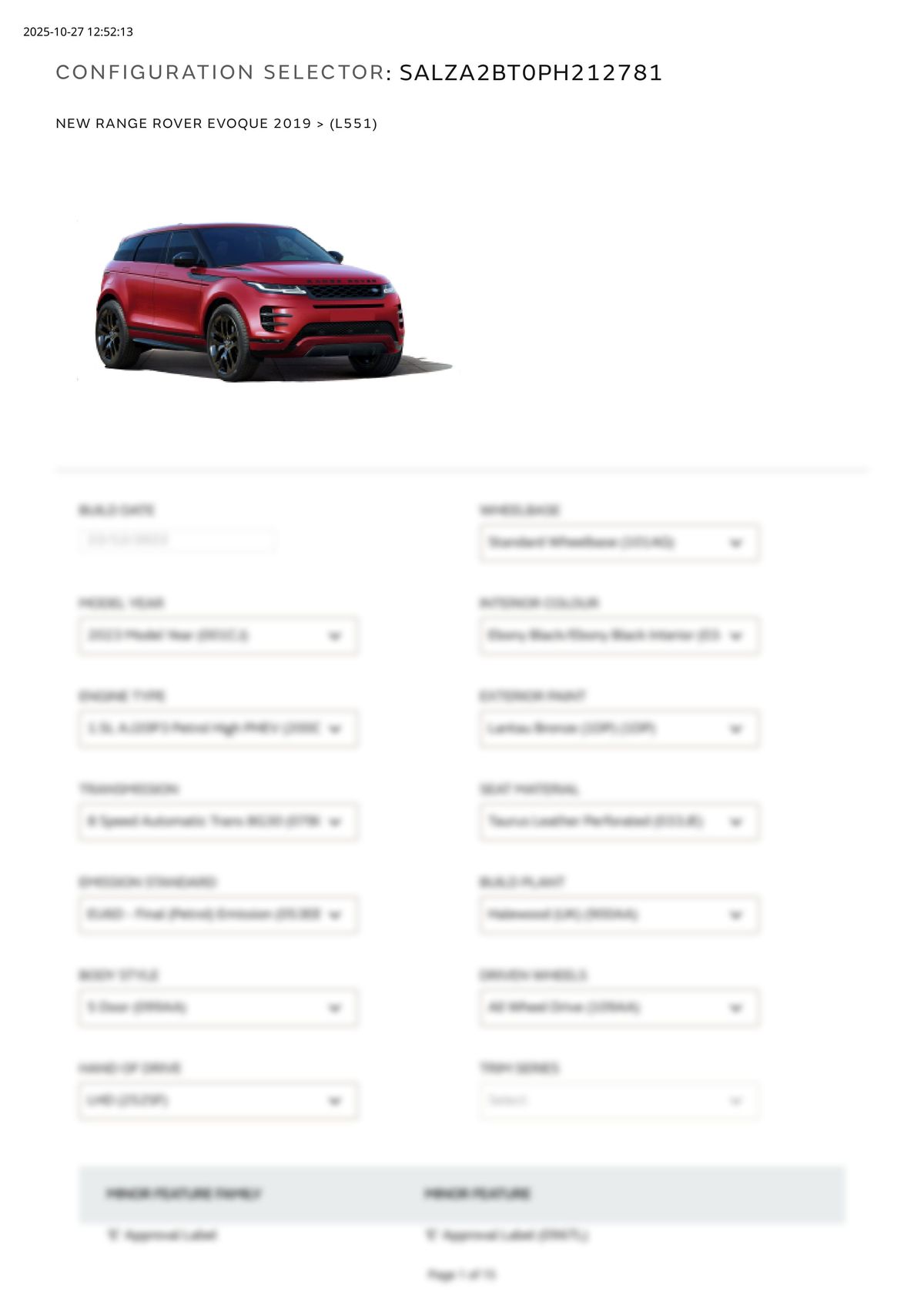 Build Sheet VIN SALZA2BT0PH212781