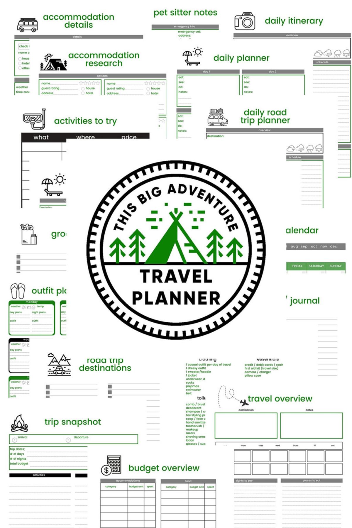 Complete Travel & Road Trip Planner -  Digital Travel Journal | Stress-Free Trip Organization [PRINTABLE PDF FILES]