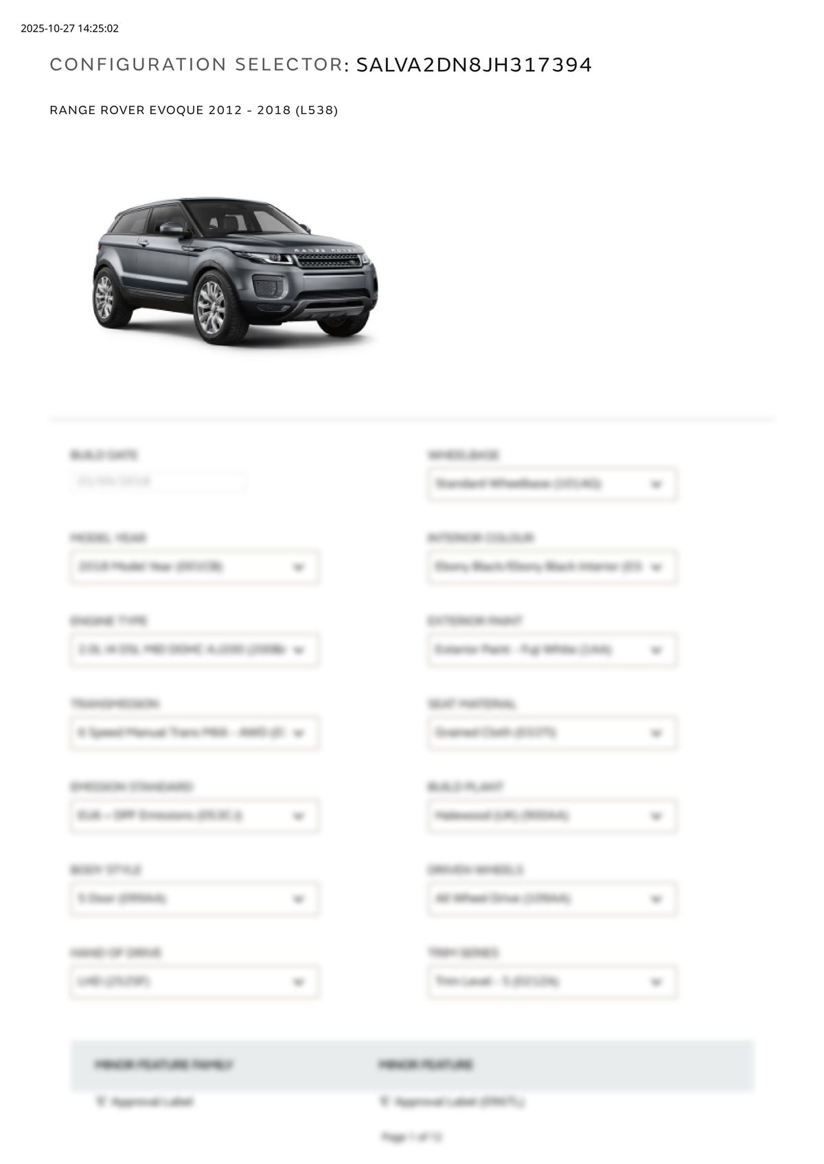 Build Sheet VIN SALVA2DN8JH317394