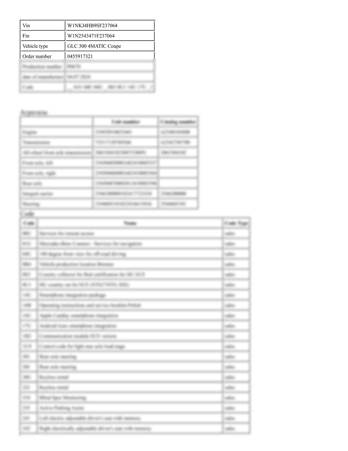 Build Sheet VIN W1NKJ4HB9SF237064