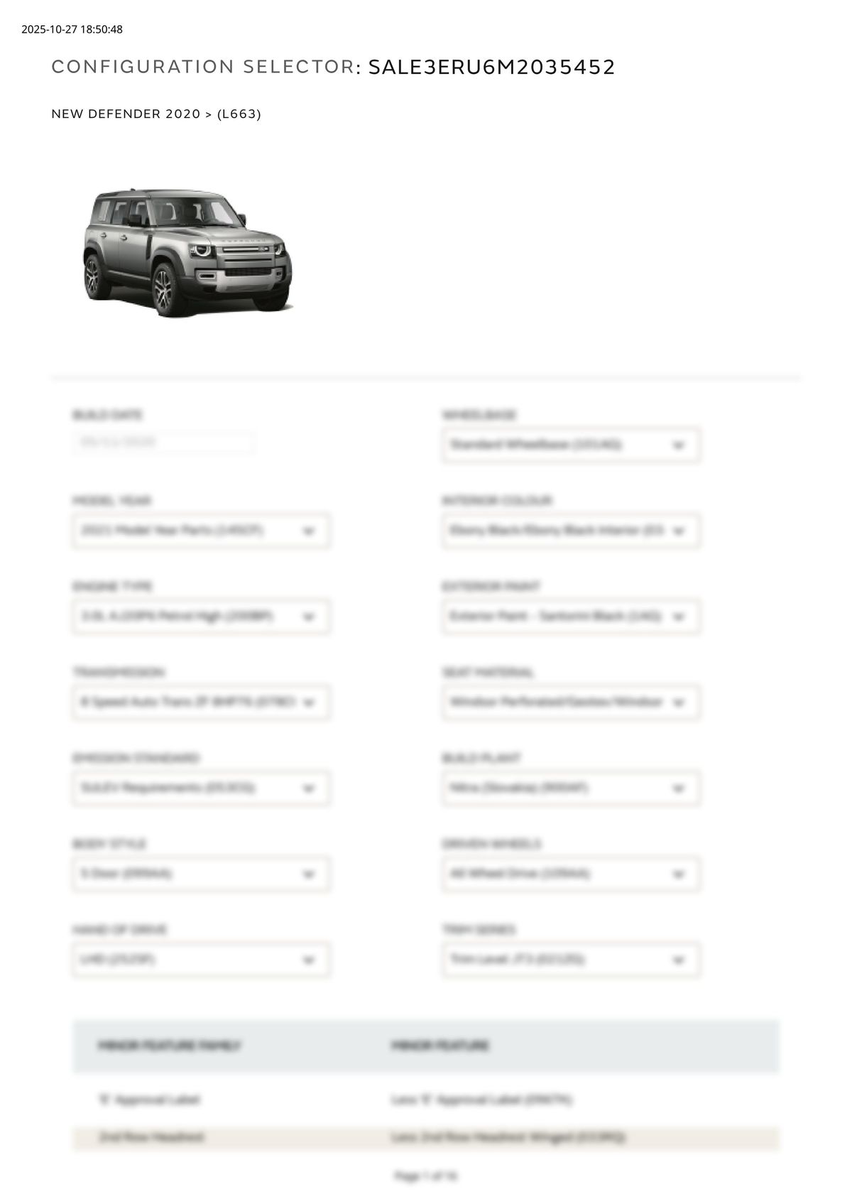 Build Sheet VIN SALE3ERU6M2035452