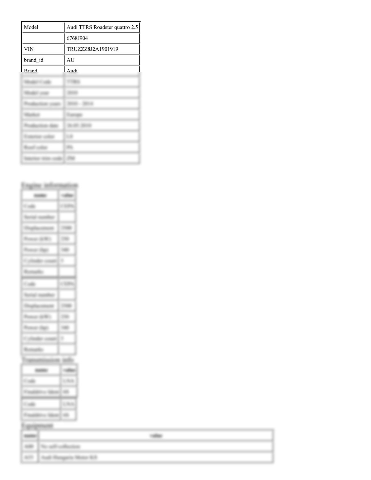 Build Sheet VIN TRUZZZ8J2A1901919