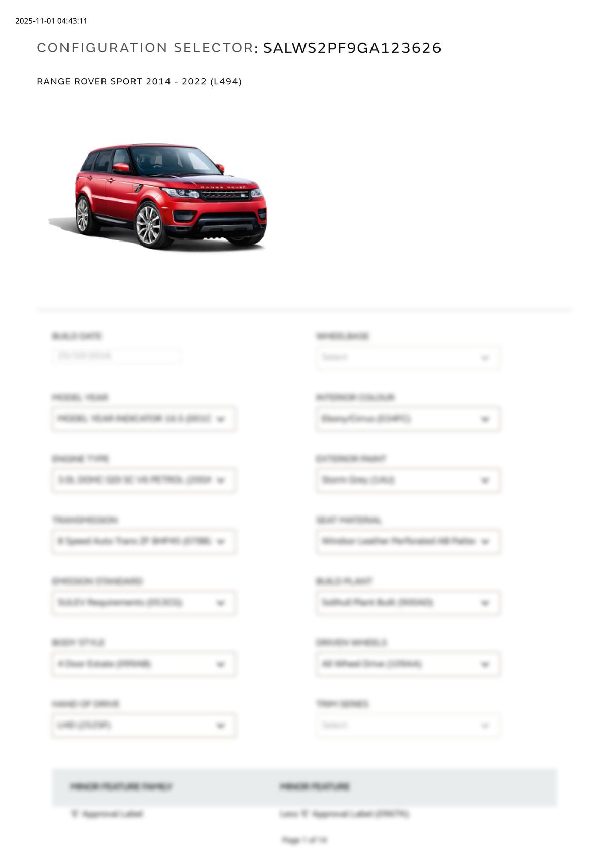 Build Sheet VIN SALWS2PF9GA123626