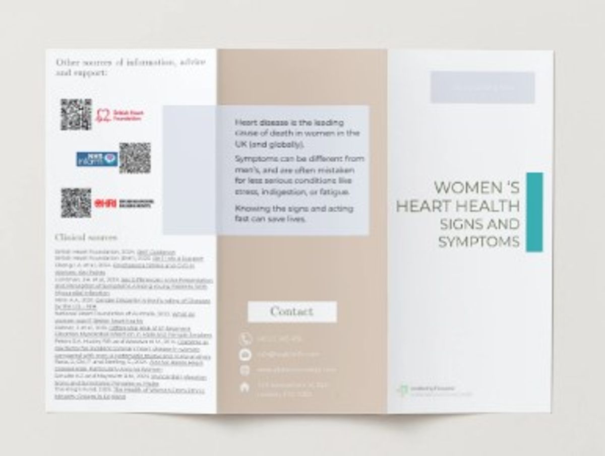 Women's Heart Health: Health Promotion Leaflet (British Eng, UK links, fully editable, A4 trifold)