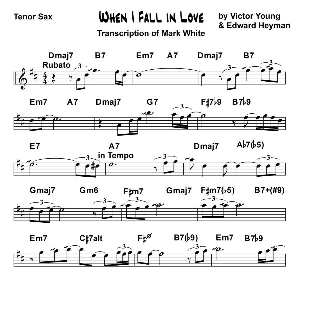 WHEN I FALL IN LOVE - Transcription of Mark White
