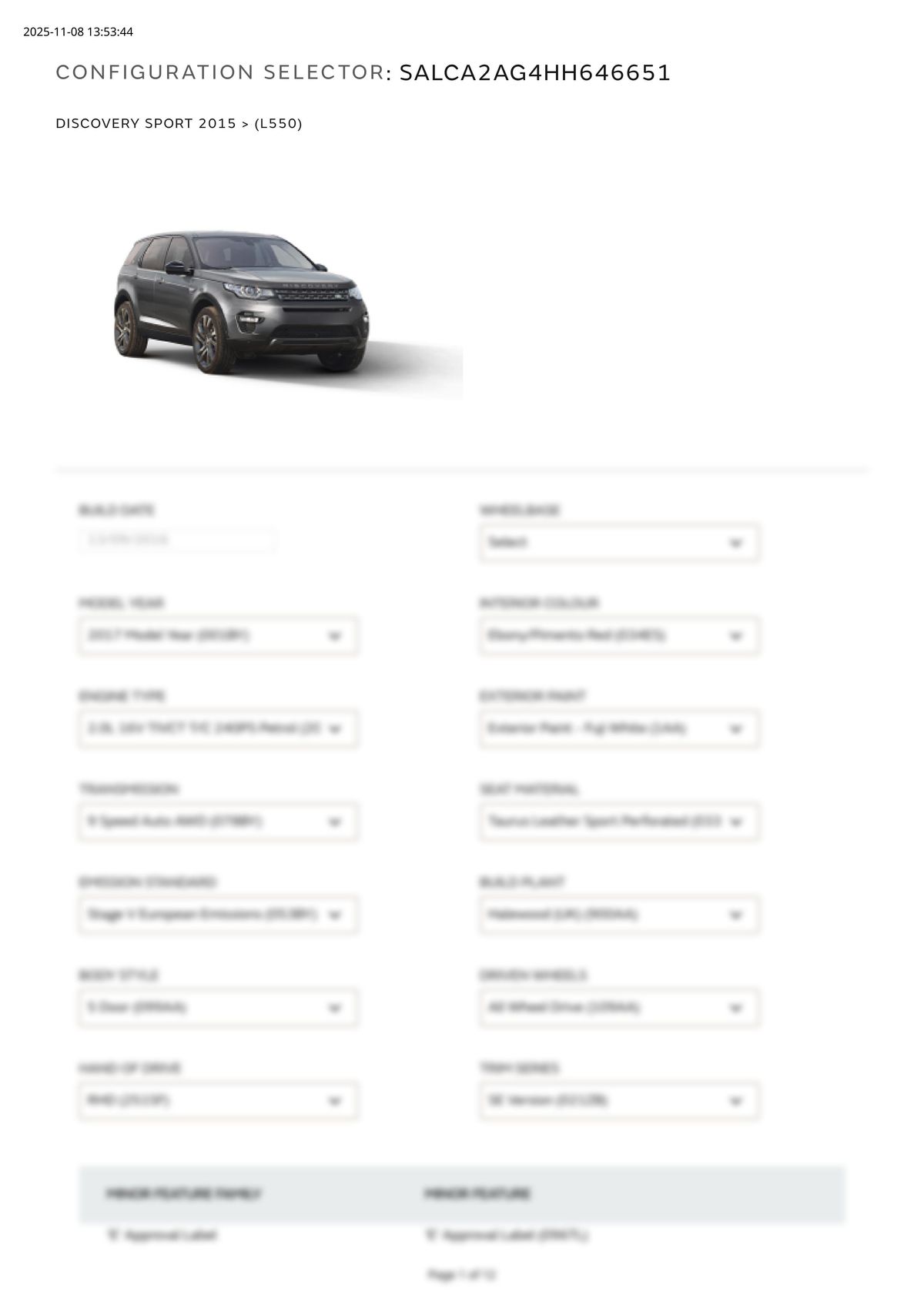 Build Sheet VIN SALCA2AG4HH646651